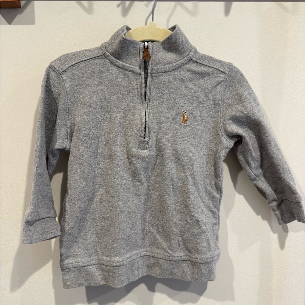 Polo Ralph Lauren Boys 1/4 Zip Sweater Size 24M Gray Baby Logo Shirt